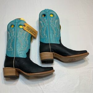 Corral Black/Blue Embroidery Pull Holes Square Toe Western Boots Women’s 10 New